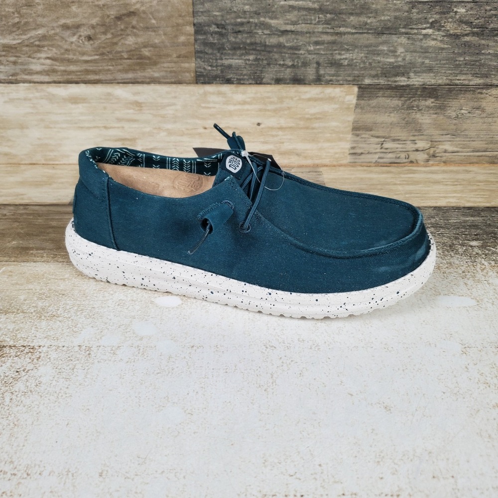 Hey Dude Wally Stretch Womens Loafer Shoes Sz 7 Deep Teal Comfort Canvas Slip On